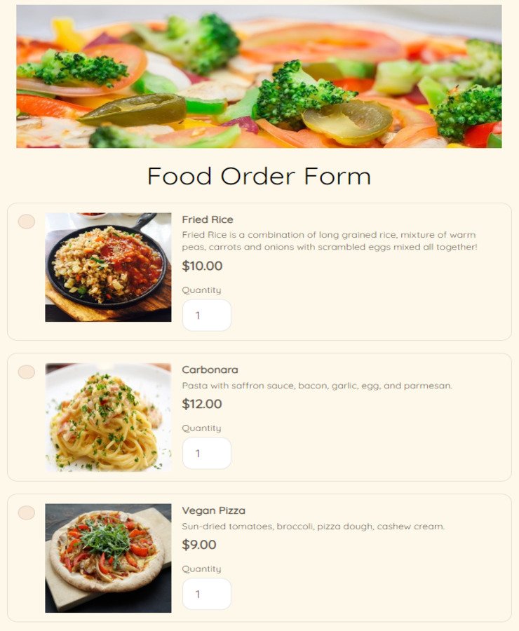 Food order form preview